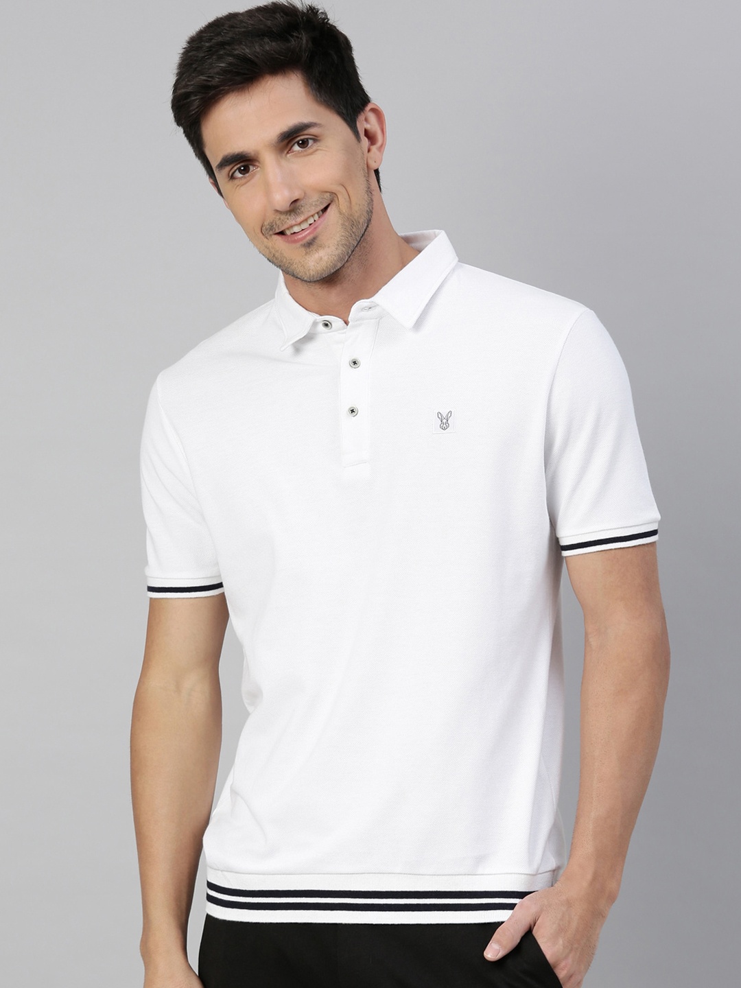 

RARE RABBIT Men White Solid Polo Collar T-shirt