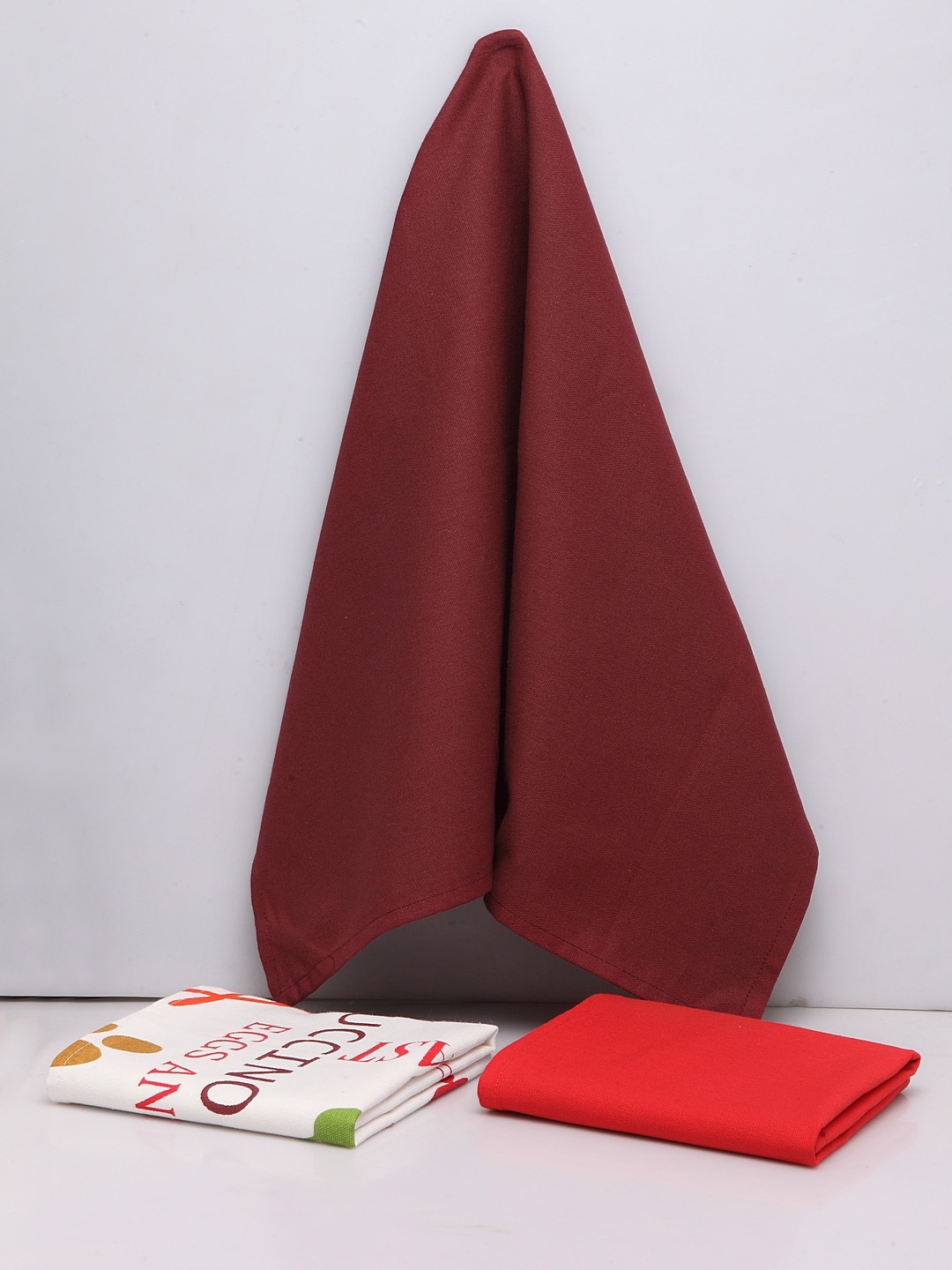 

BLANC9 Set Of 3 Printed Cotton Kitchen Towels, Red