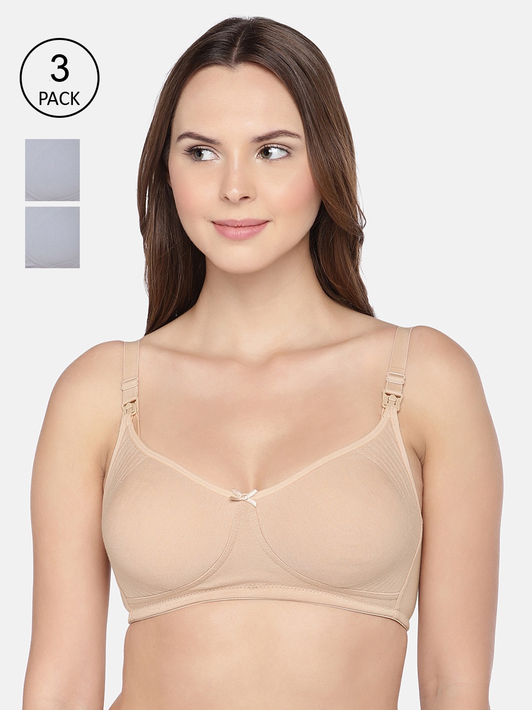 

Inner Sense Beige & Grey Solid Set of 3 Maternity Bra IMB005D_5D_5A