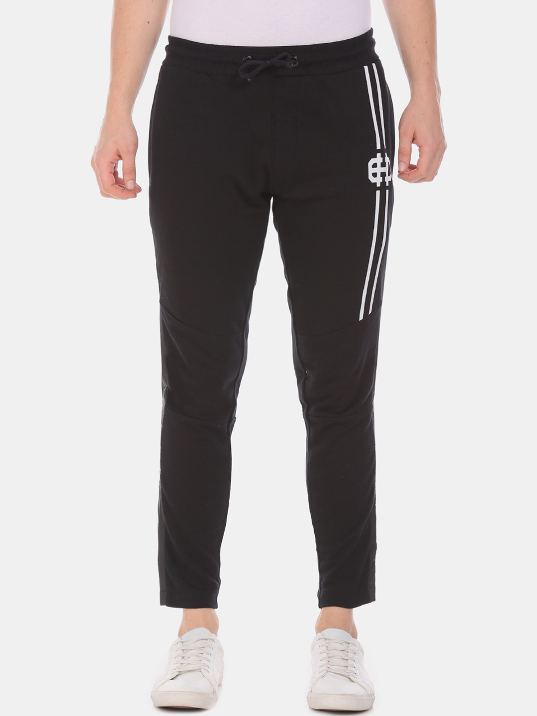 

Ed Hardy Men Black & White Solid Straight Fit Track Pants