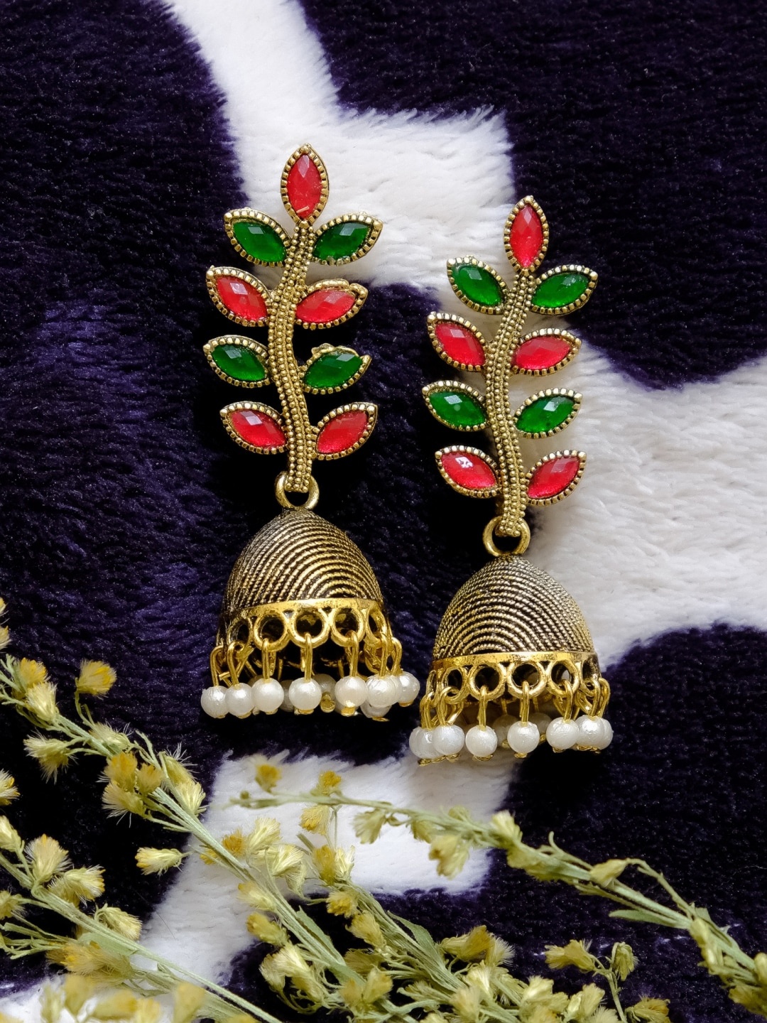 Crunchy Fashion Green Contemporary Jhumkas