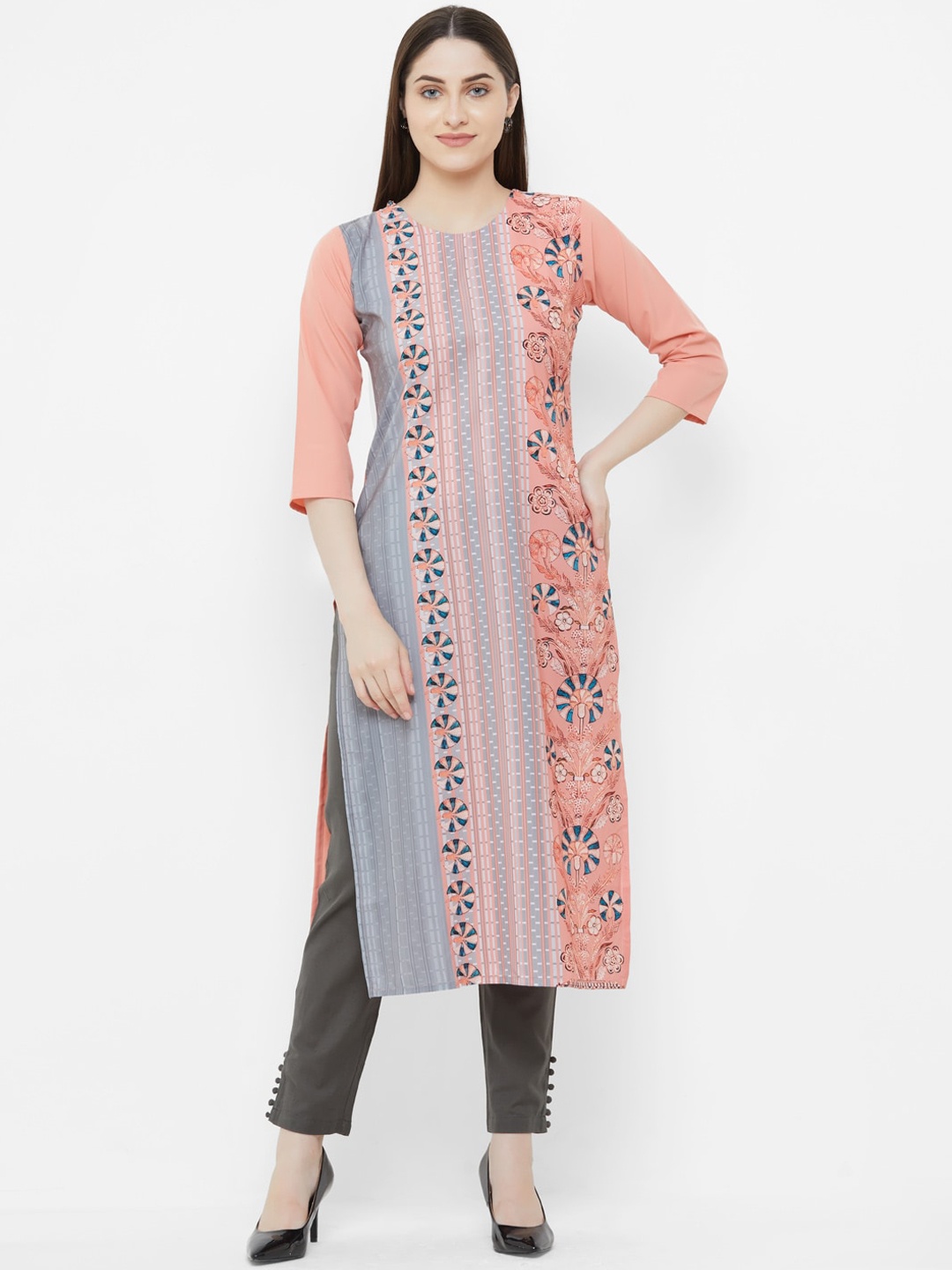 

7Threads Women Pink Floral Printed Crepe Kurta