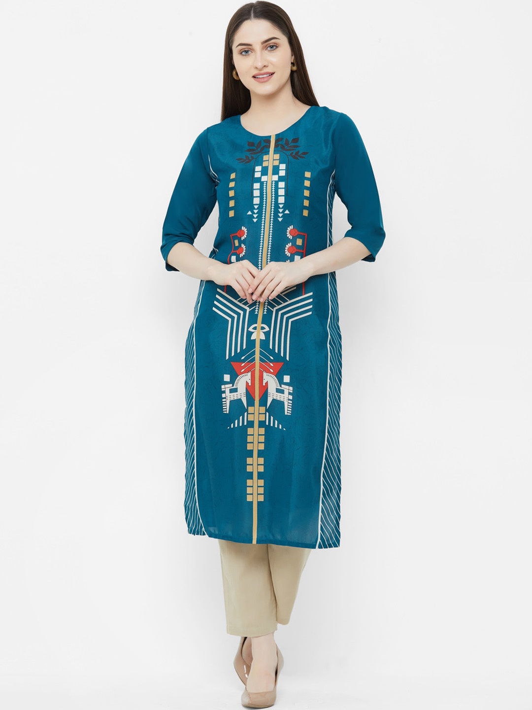 

7Threads Women Blue Printed Crepe Kurta
