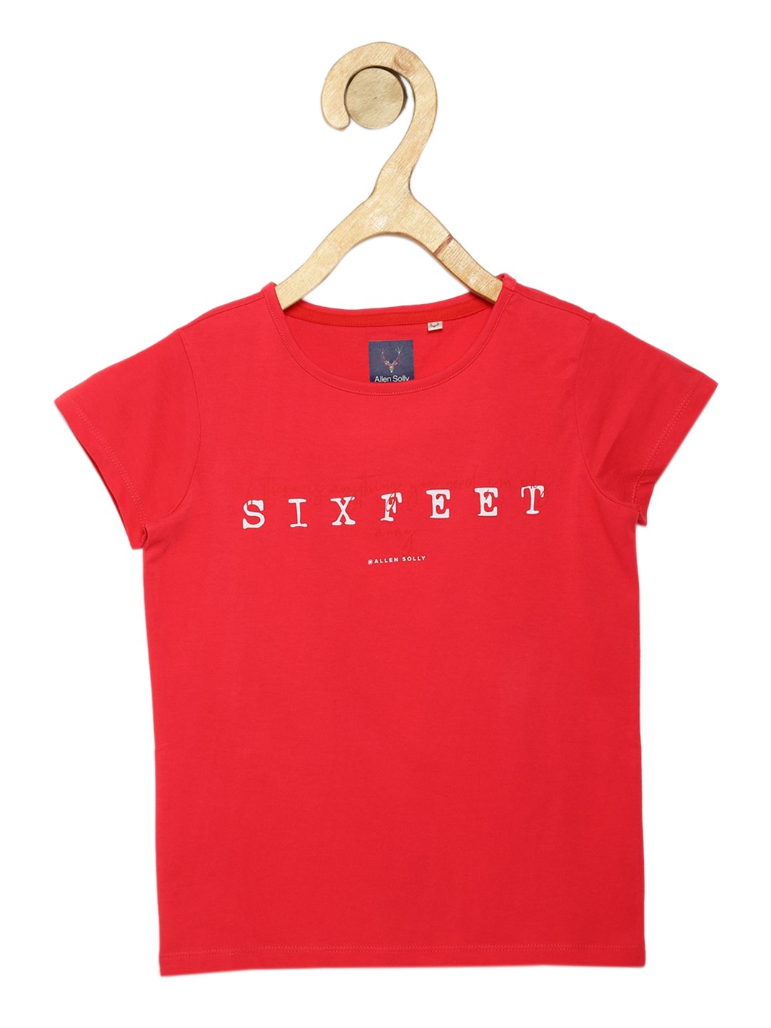 

Allen Solly Junior Girls Red Printed Round Neck Cotton Pure Cotton T-shirt