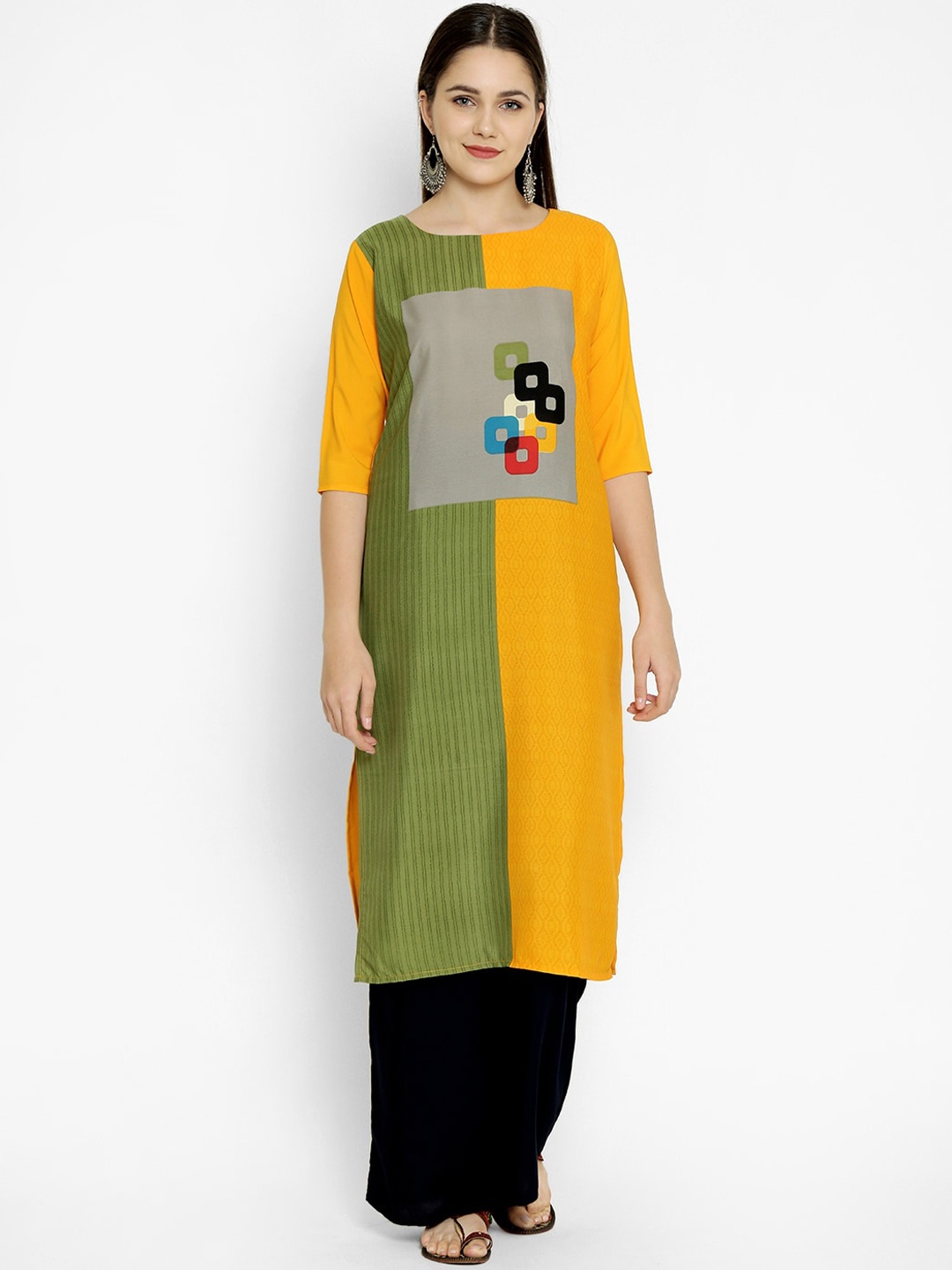 7Threads Women Multicoloured Colourblocked Crepe Kurta, Multi