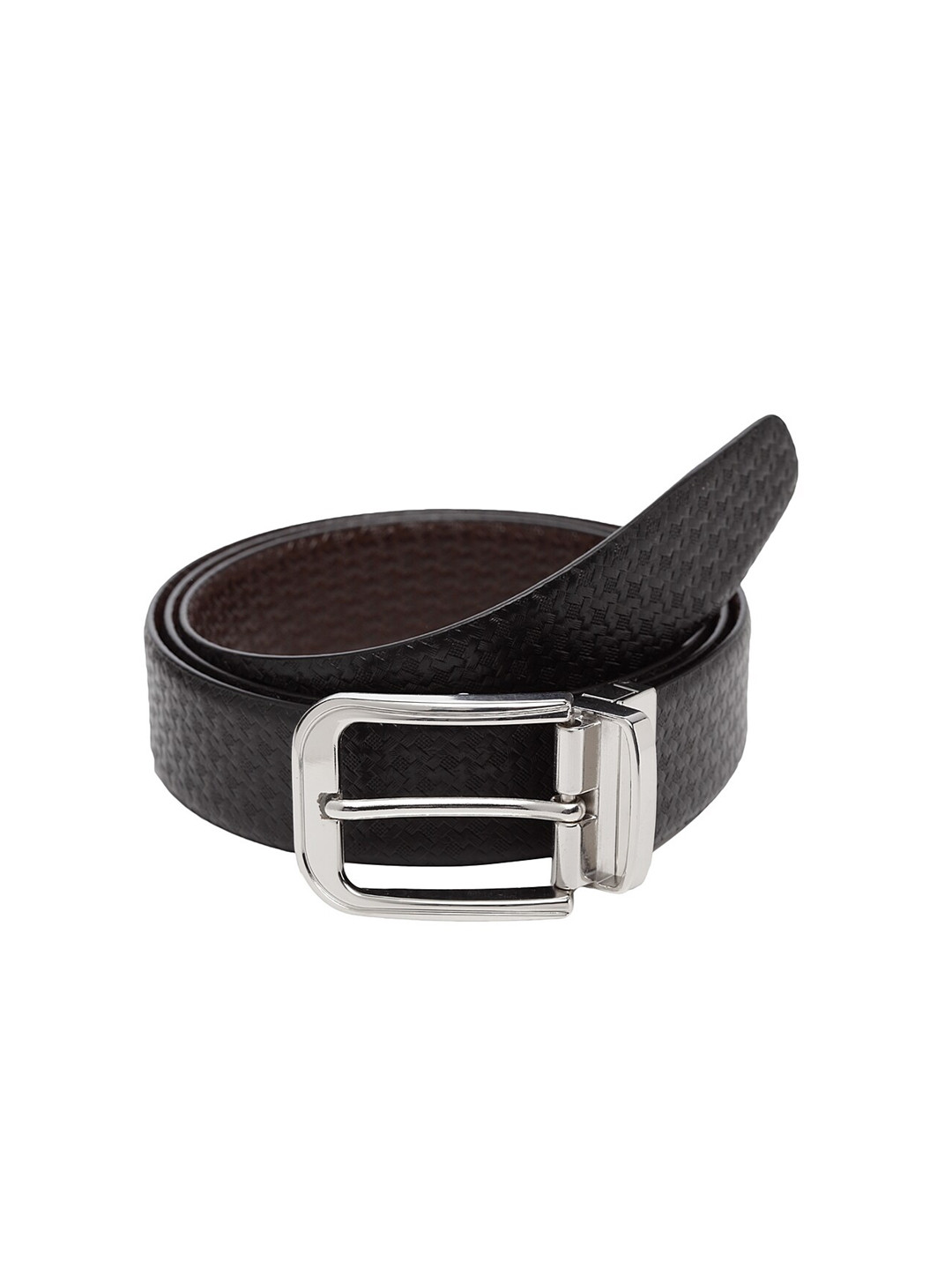 

WELBAWT Men Black & Brown Slim Fit Textured Leather Reversible Belt