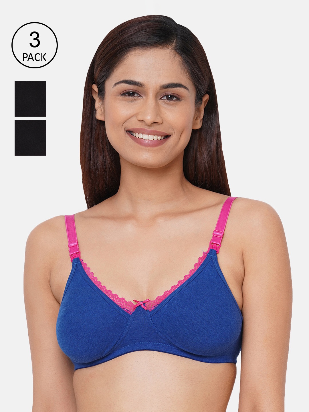 

Inner Sense Pack Of 3 Black & Blue Solid Non-Wired Non Padded Maternity Bras IMB003C_3C_3A