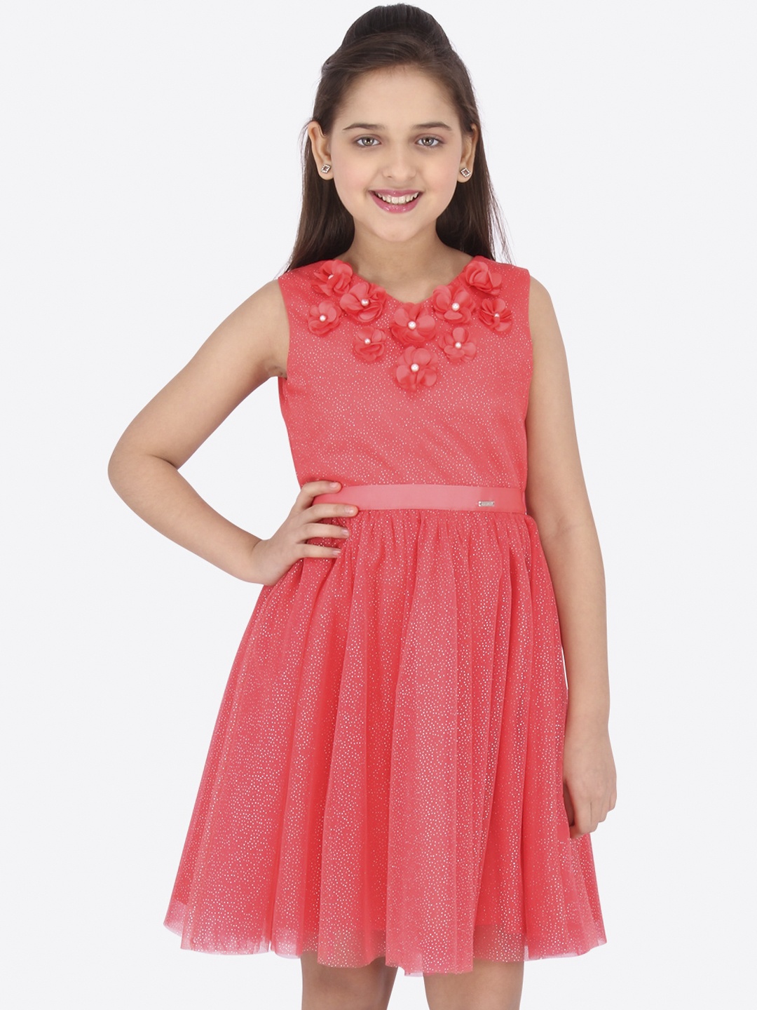 

CUTECUMBER Girls Coral Solid Fit and Flare Dress