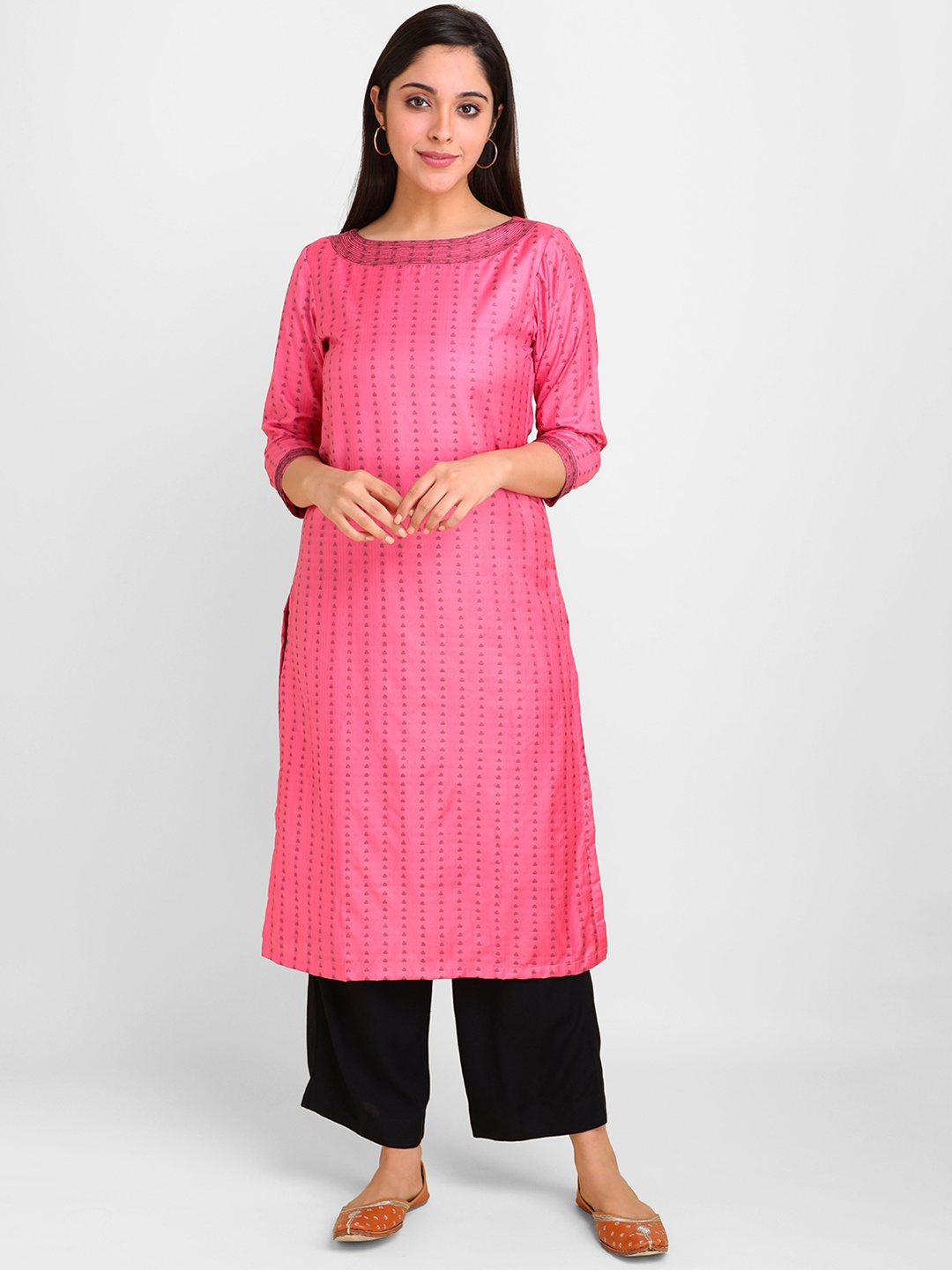 

lal10 Women Pink Geometric Printed Dobby Kurta
