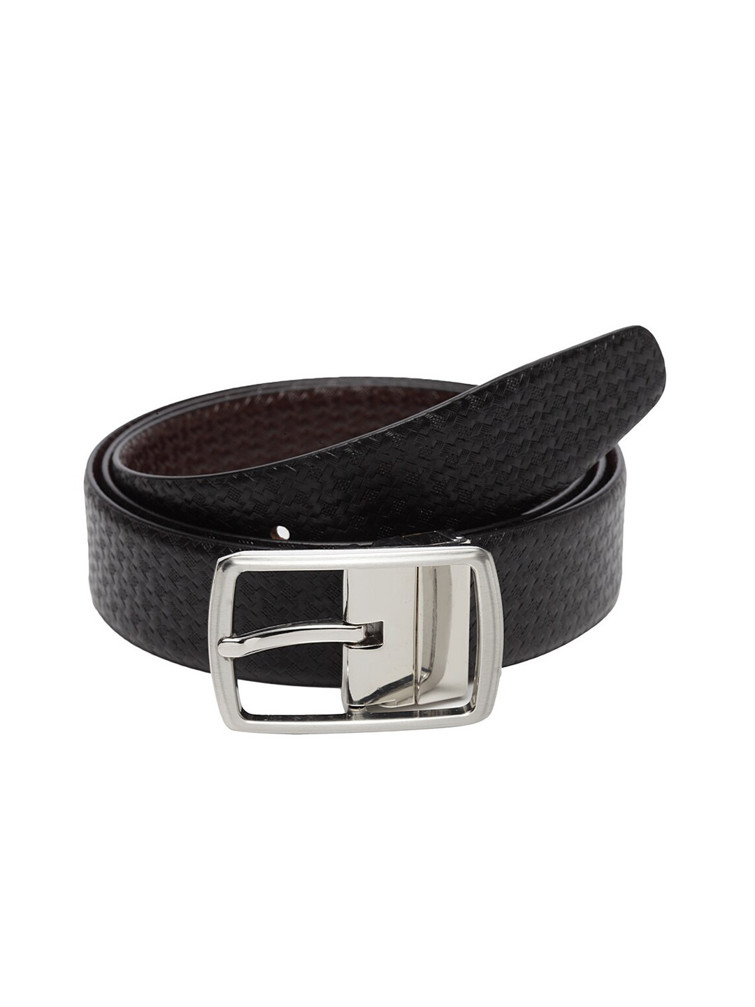 

WELBAWT Men Black & Brown Slim Fit Textured Leather Reversible Belt