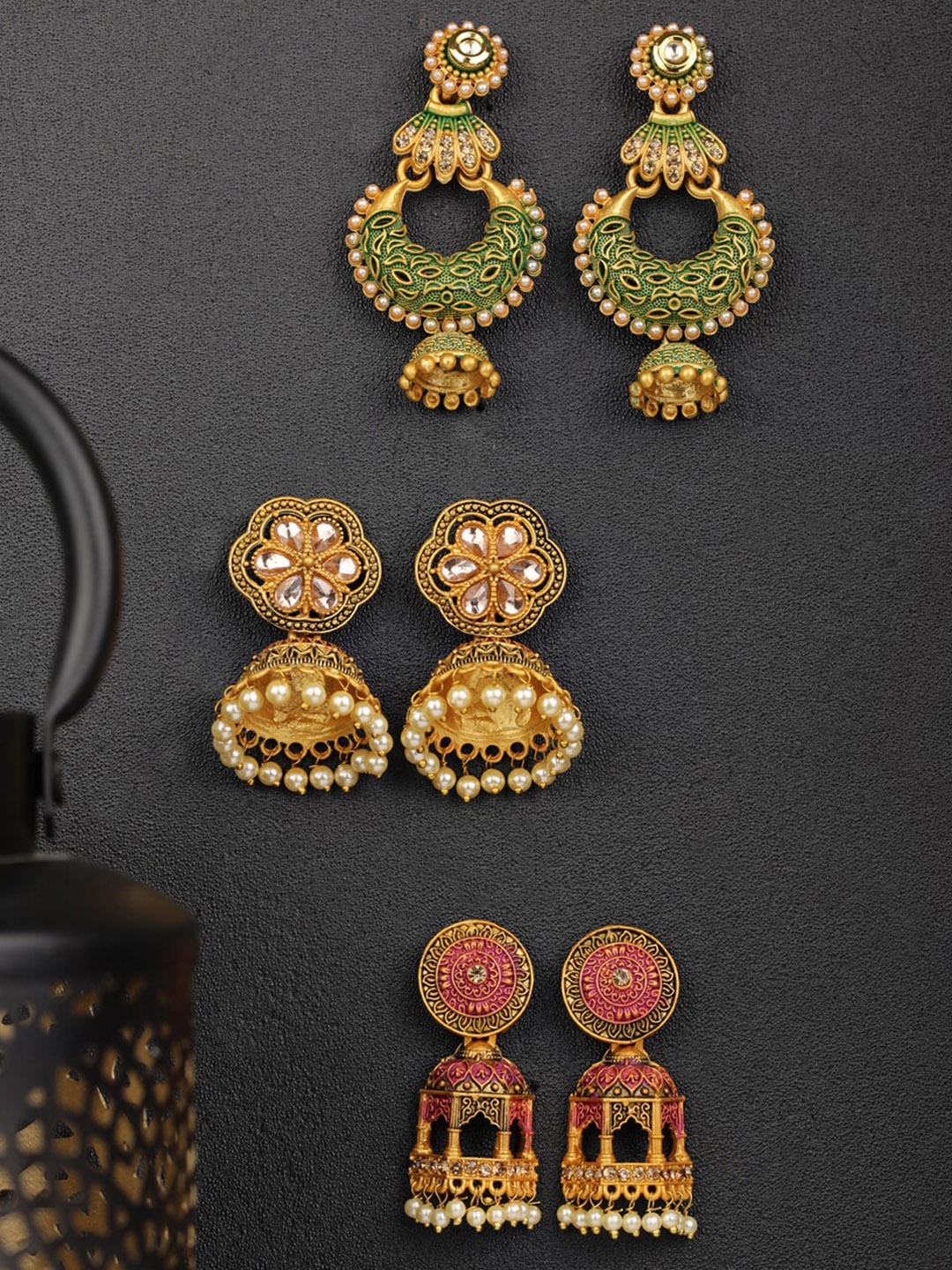 

Priyaasi Set of 3 Gold-Plated Classic Jhumkas