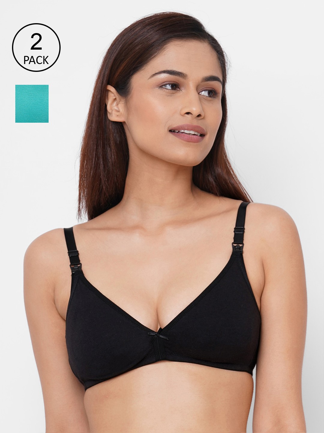 

Inner Sense Pack Of 2 Solid Non-Wired Non Padded Antimicrobial Maternity Bra IMB006B_6D, Black