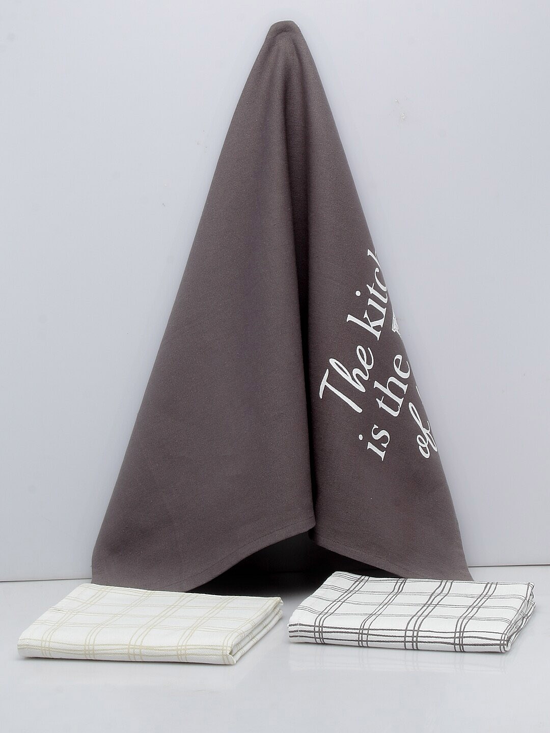 

BLANC9 Set Of 3 Printed Cotton Kitchen Towels, Grey