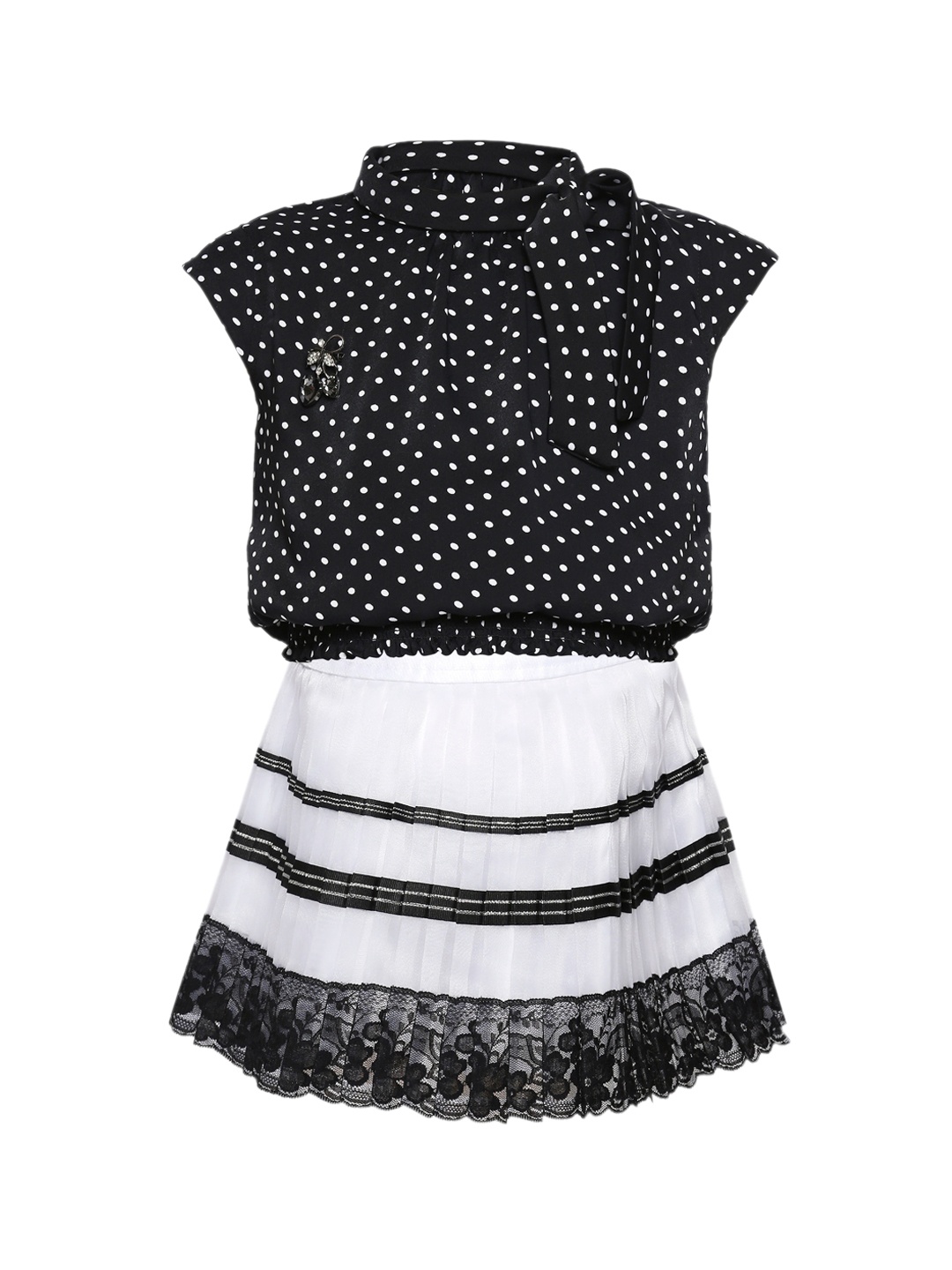 

Tiny Baby Girls Black & White Solid Top with Skirt