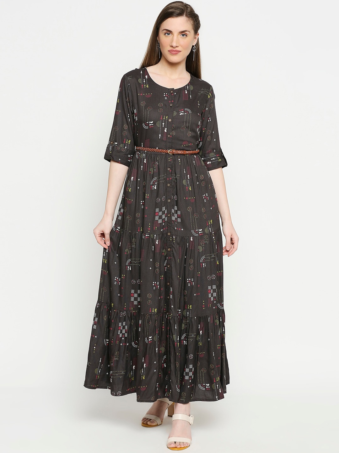 

AKKRITI BY PANTALOONS Women Black & White Printed Maxi Dress