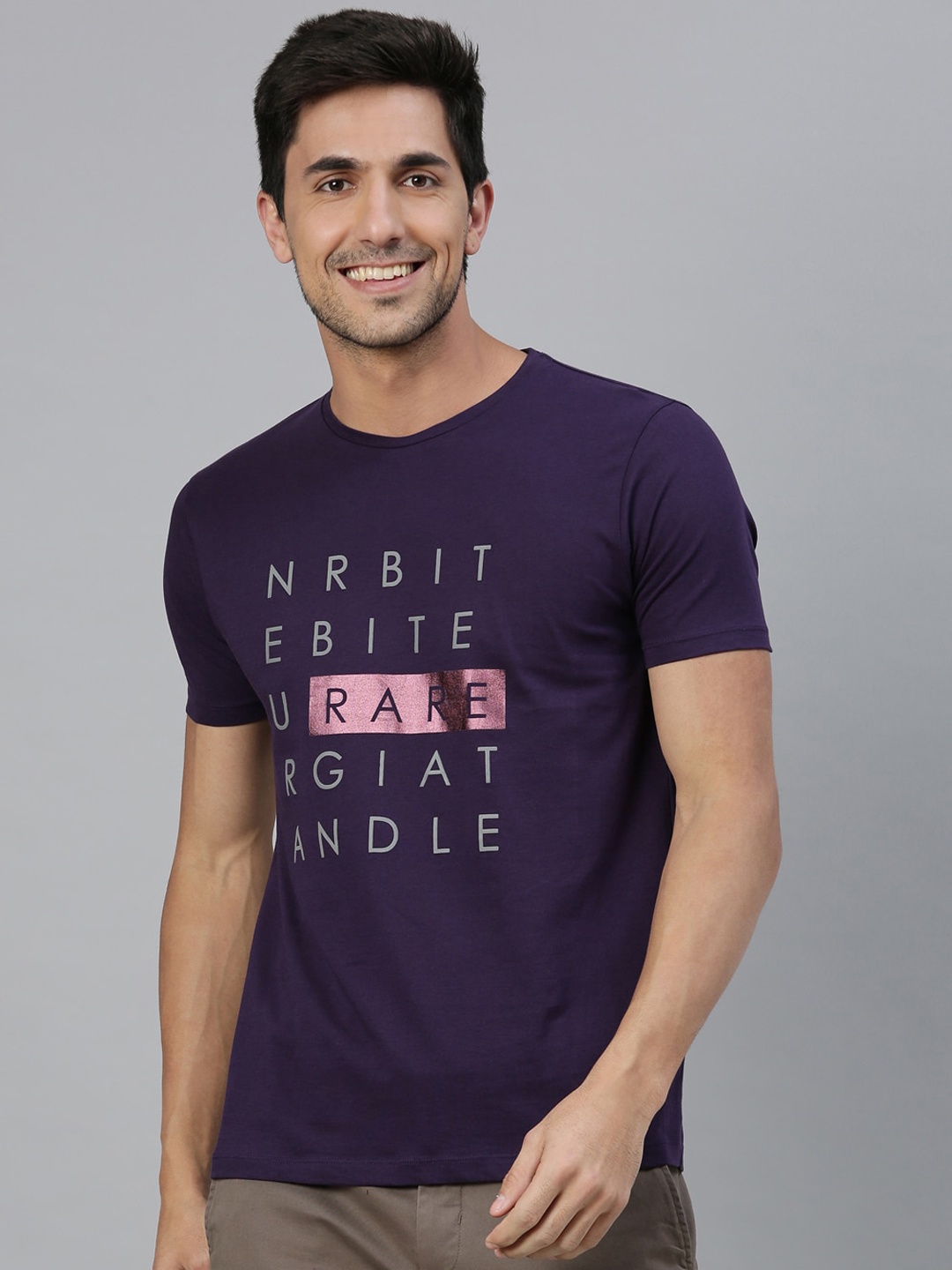 

RARE RABBIT Men Purple Printed Round Neck T-shirt