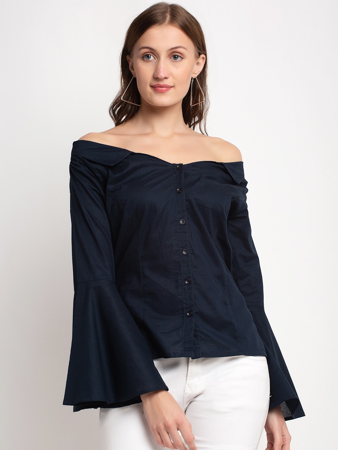

DOOR74 Women Navy Blue Regular Fit Solid Casual Shirt