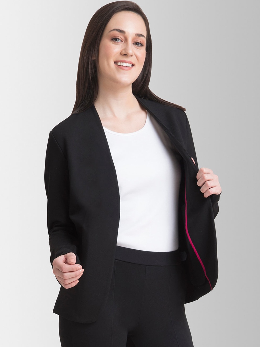 

FableStreet LivIn Shawl Collar Open Front Blazer, Black