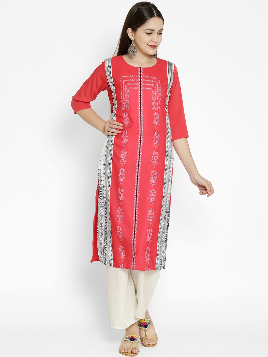

7Threads Women Pink Ethnic Motifs Printed Crepe Kurta
