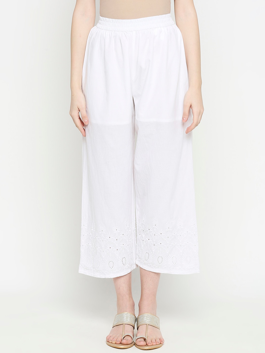 

RANGMANCH BY PANTALOONS Women White Regular Fit Solid Culottes