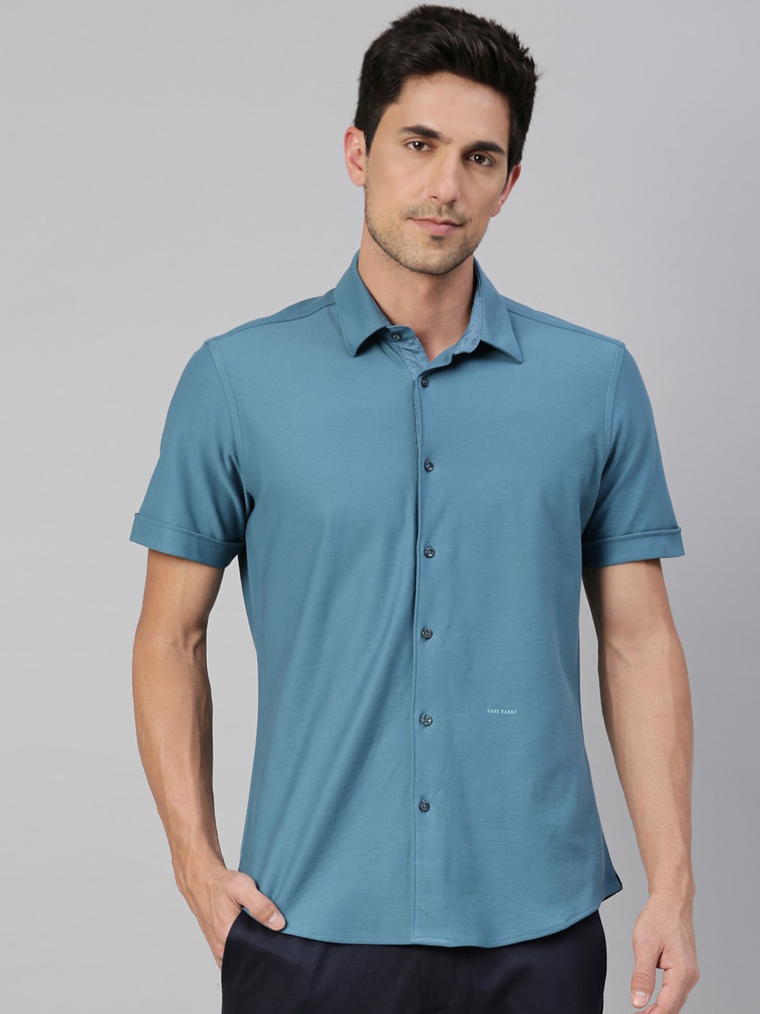 

RARE RABBIT Men Breath Regular Fit Solid Shirt, Blue