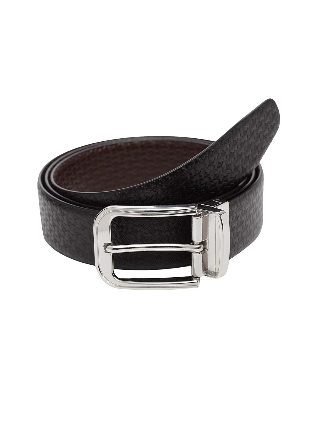 

WELBAWT Men Black & Brown Textured Leather Reversible Belt