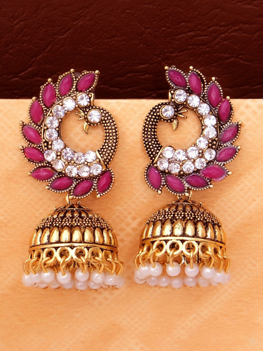 

Crunchy Fashion Pink Gold Plated Contemporary Jhumkas