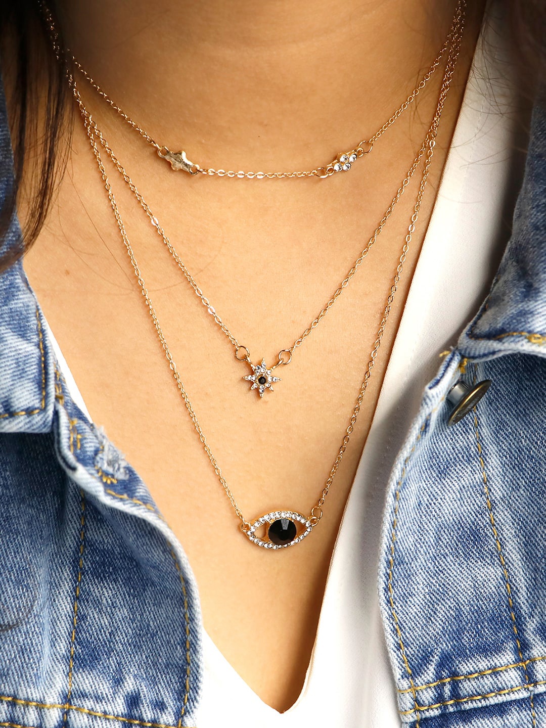 

JOKER & WITCH Gold-Plated & Black Evil Eye Layered Necklace