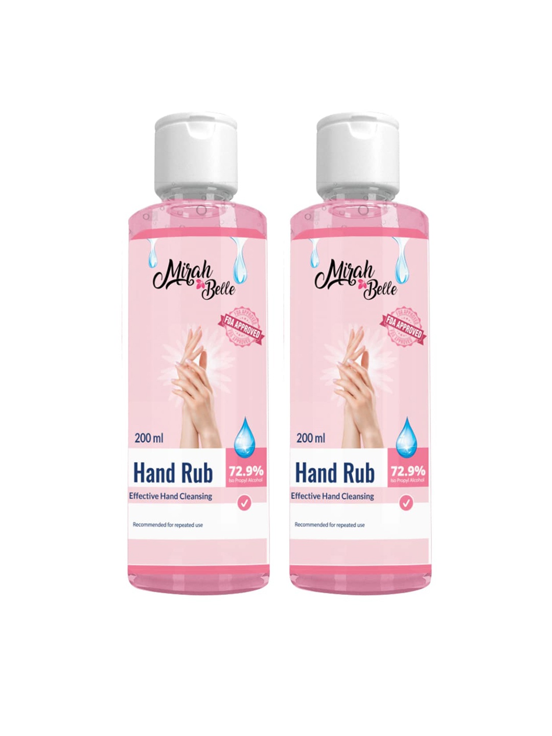 

Mirah Belle Hand Rub Sanitizer Gel - (Pack of 2 - 200 ml), Pink
