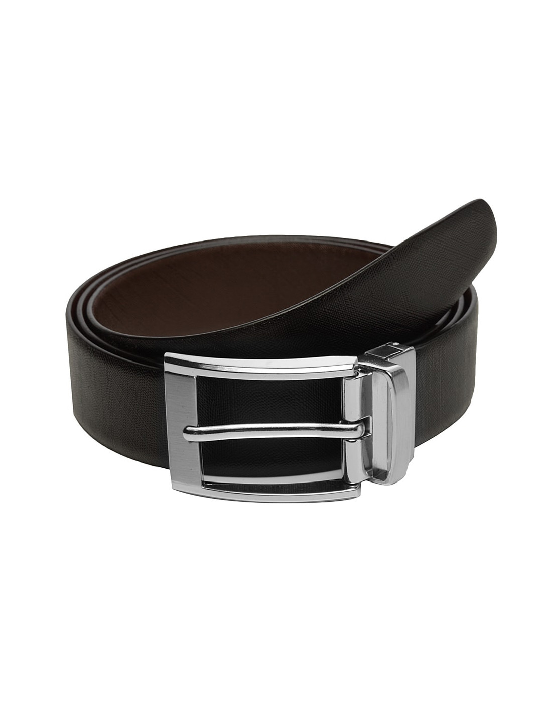 

WELBAWT Men Black & Brown Textured Slim Fit Leather Reversible Belt