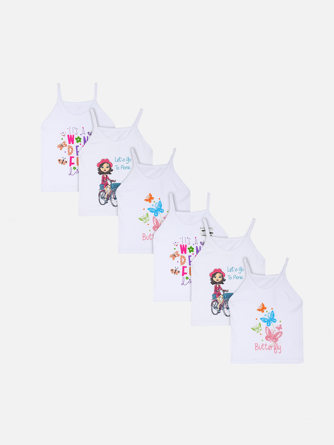

Bodycare Kids Girls Pack Of 6 Printed Non-Padded Camisoles, White
