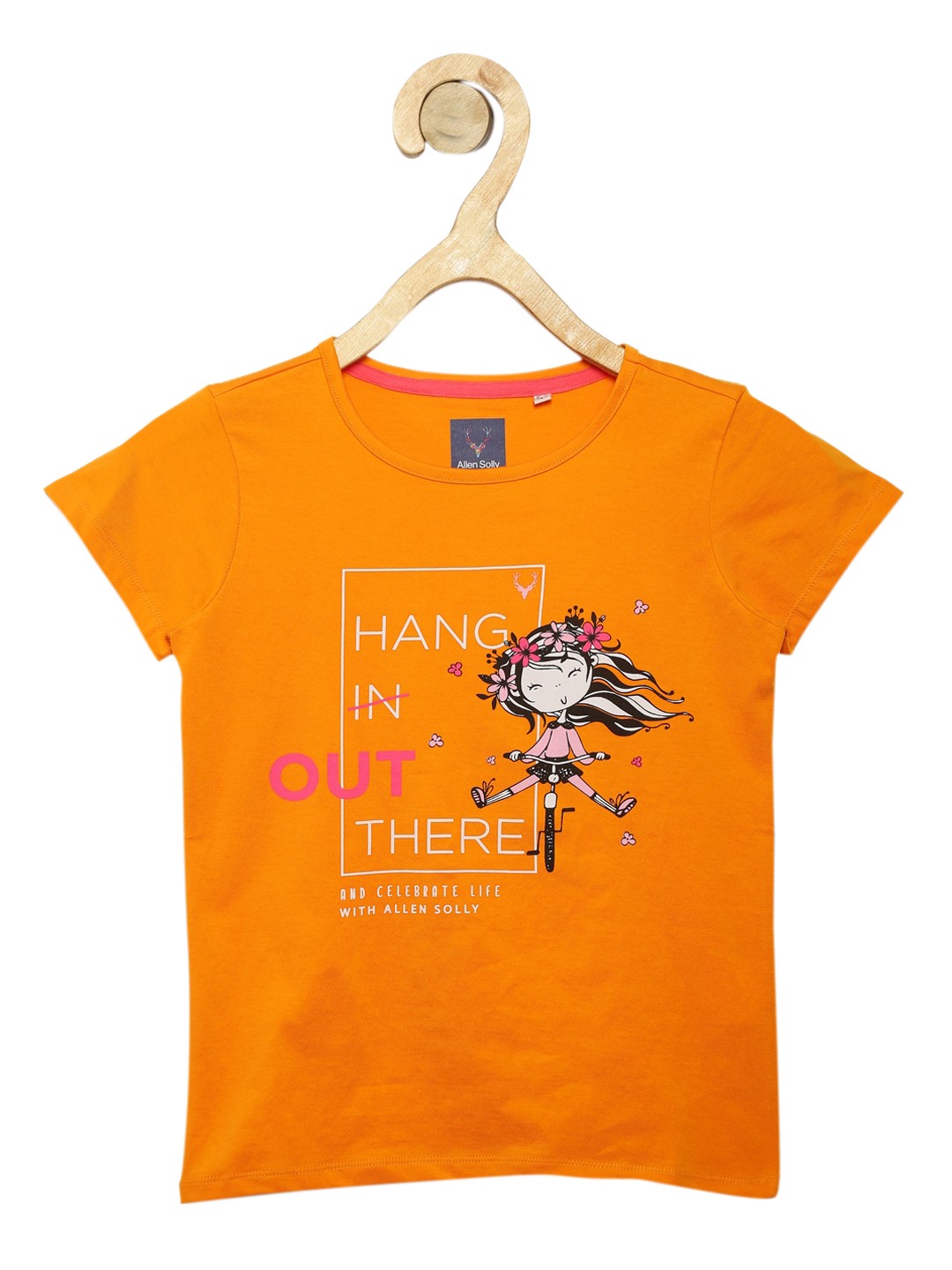 

Allen Solly Junior Girls Orange Printed Round Neck Pure Cotton T-shirt
