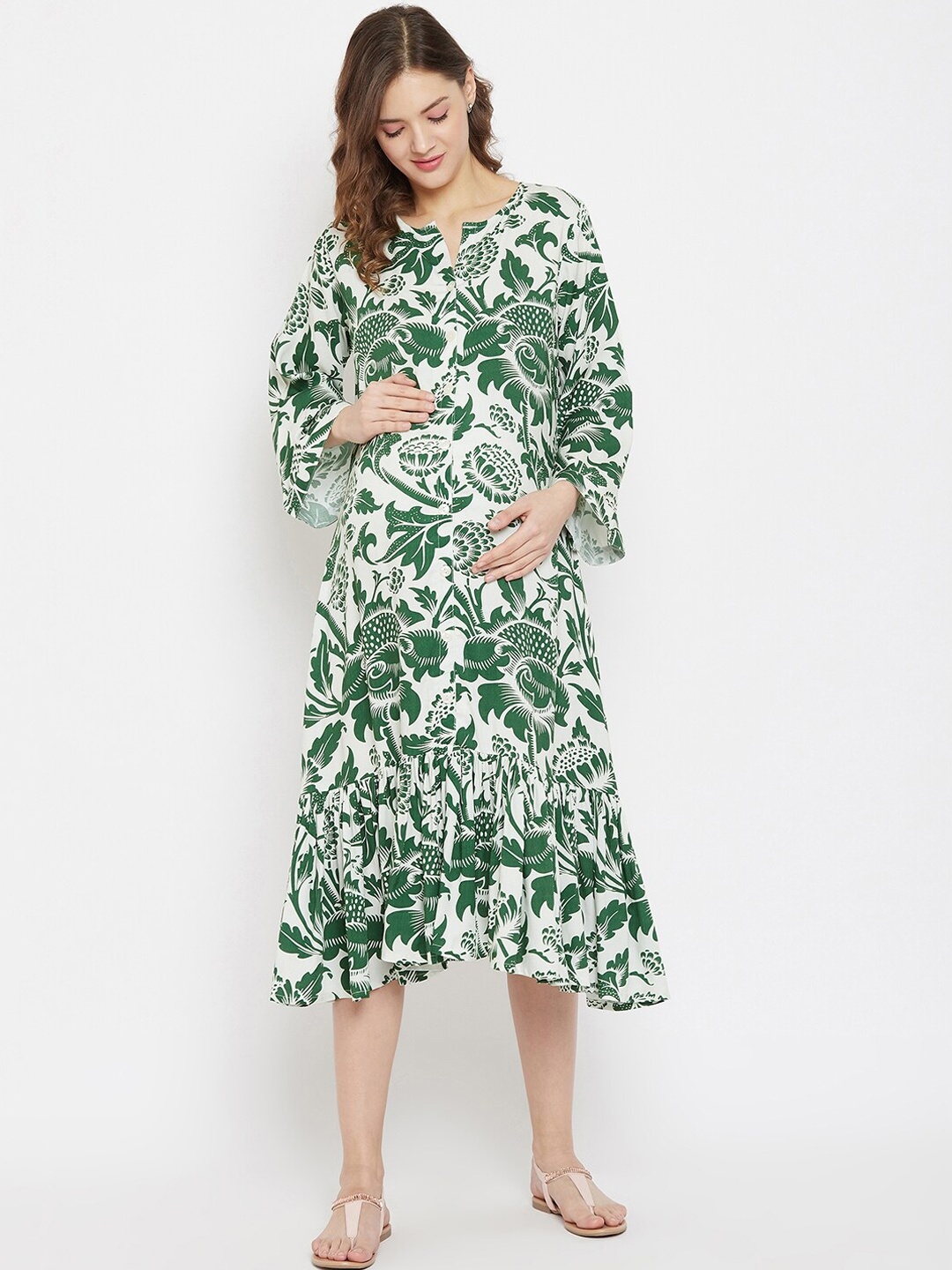 

The Kaftan Company Women Off-White Printed A-Line Maternity Dress