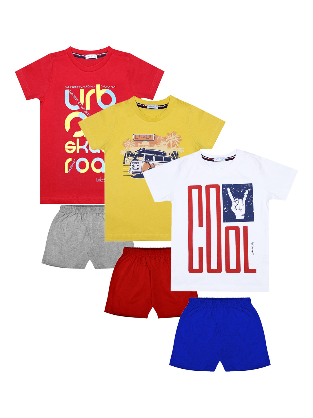 

Luke & Lilly Boys Pack Of 3 Pure Cotton Printed T-shirt with Shorts, Multi