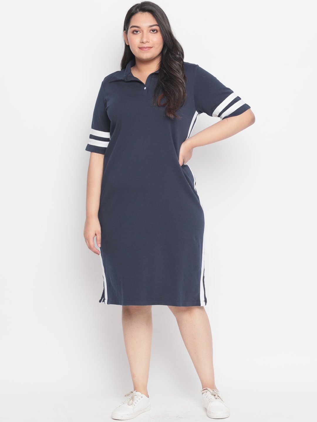 

Amydus Women Plus Size Navy Blue Solid T-shirt Dress