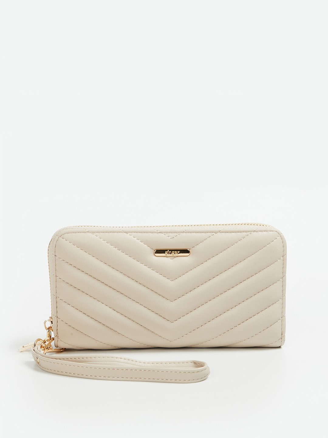 

Ginger by Lifestyle Women Cream-Coloured Solid Zip Around Wallet