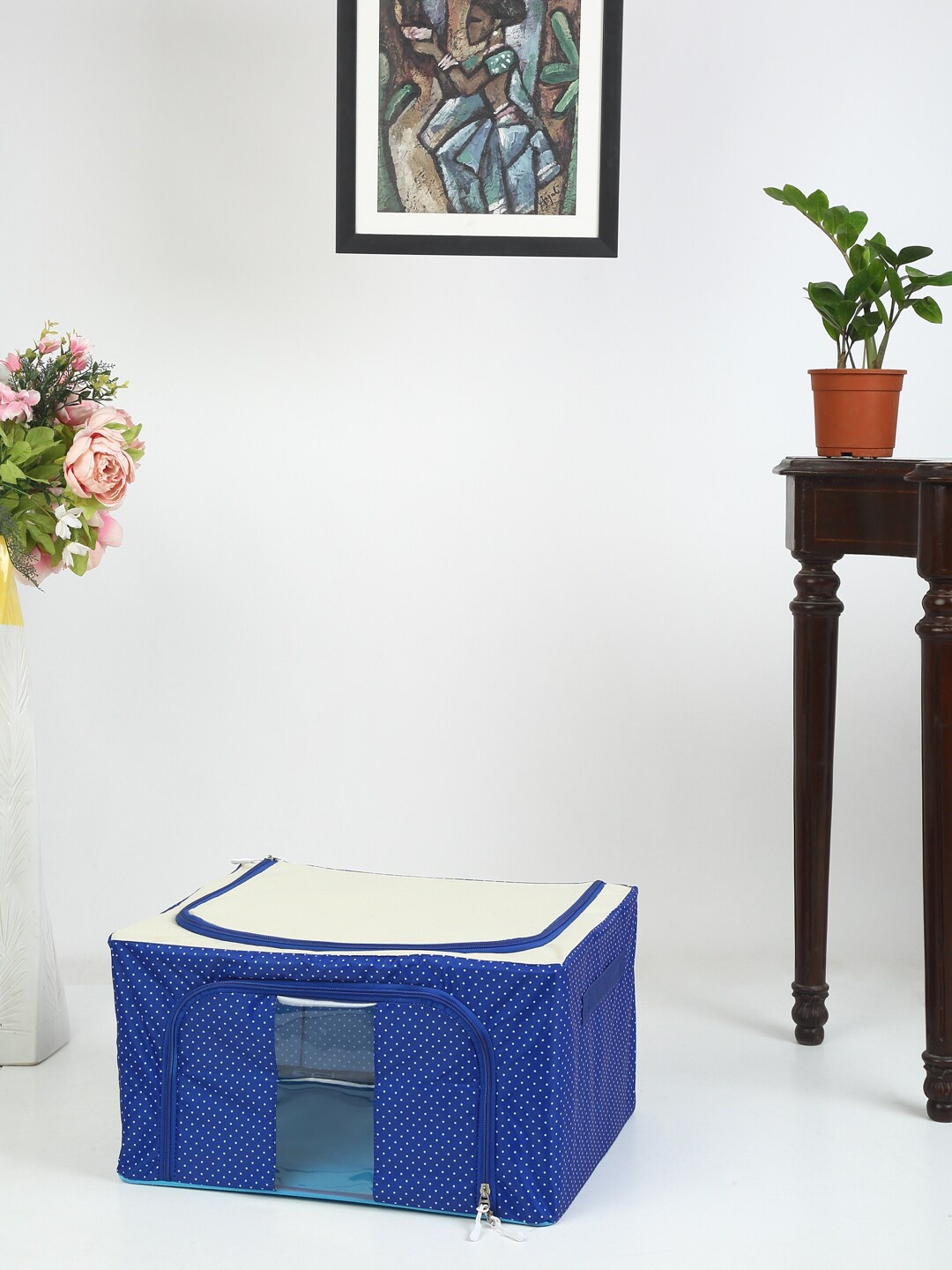 

HOSTA HOMES Blue & White Polka Dot Printed Foldable Multi-Purpose Organiser