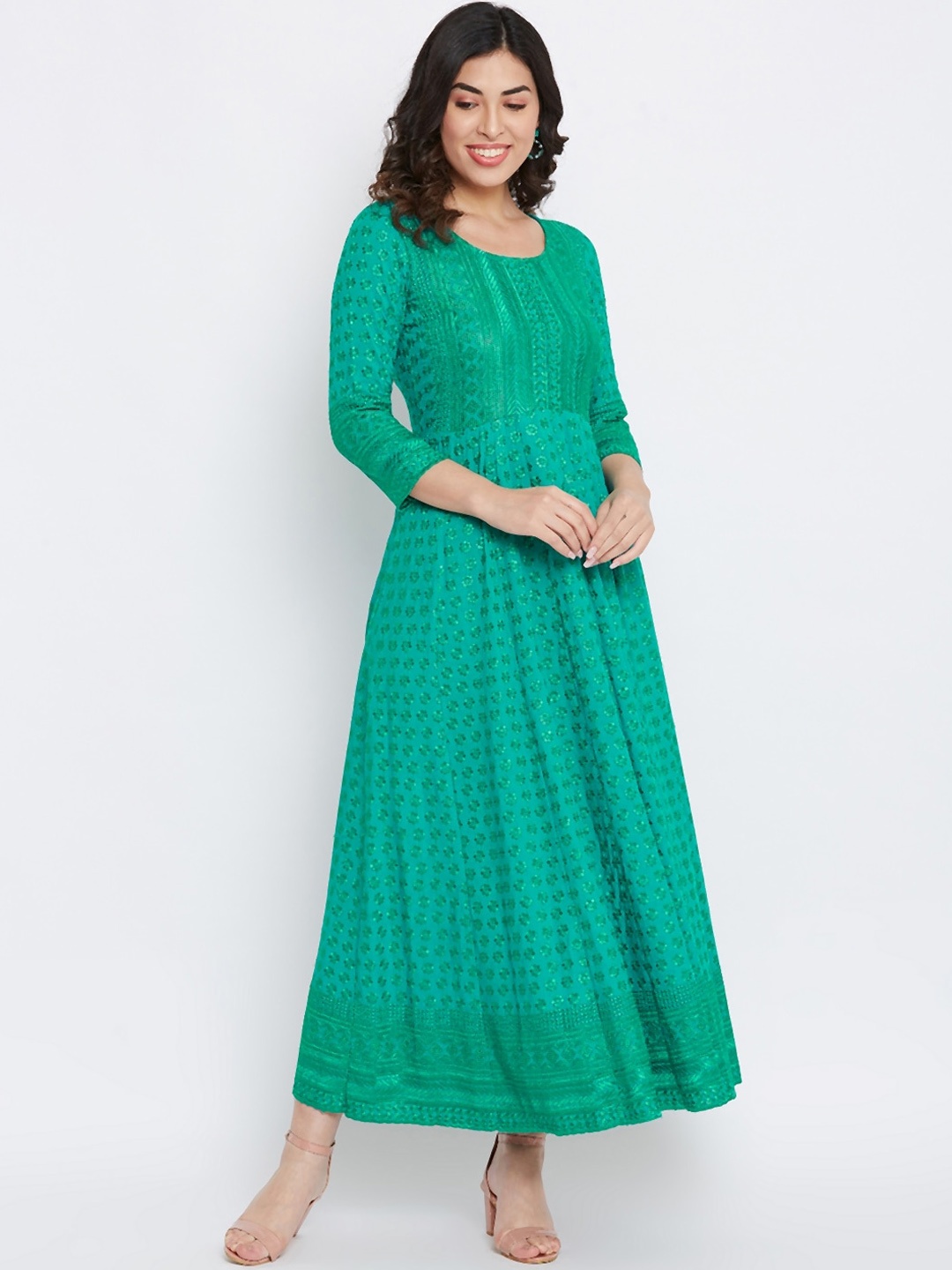 

TULIP 21 Women Sea Green Embroidered Maxi Dress