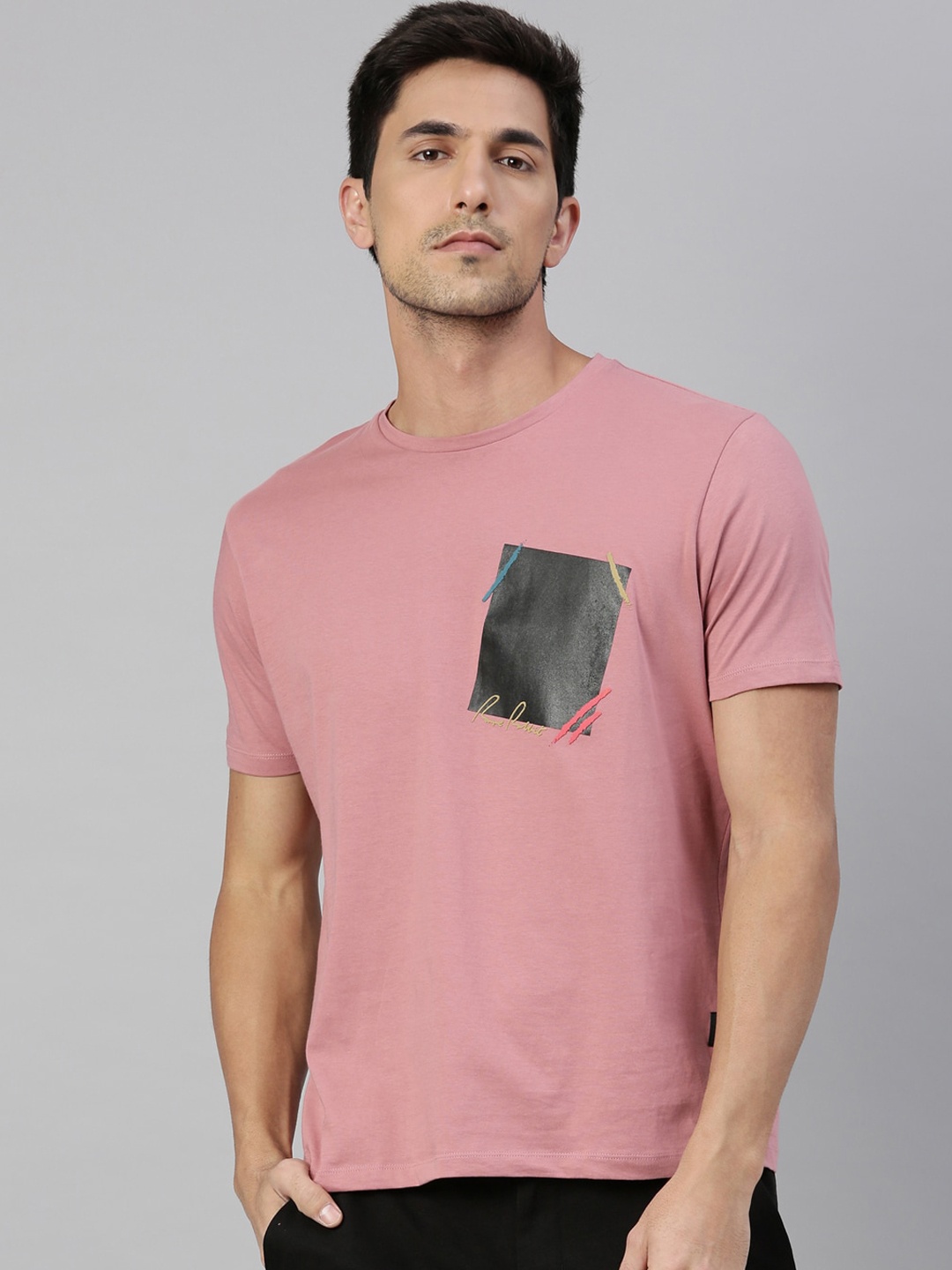 

RARE RABBIT Men Pink Printed Round Neck T-shirt