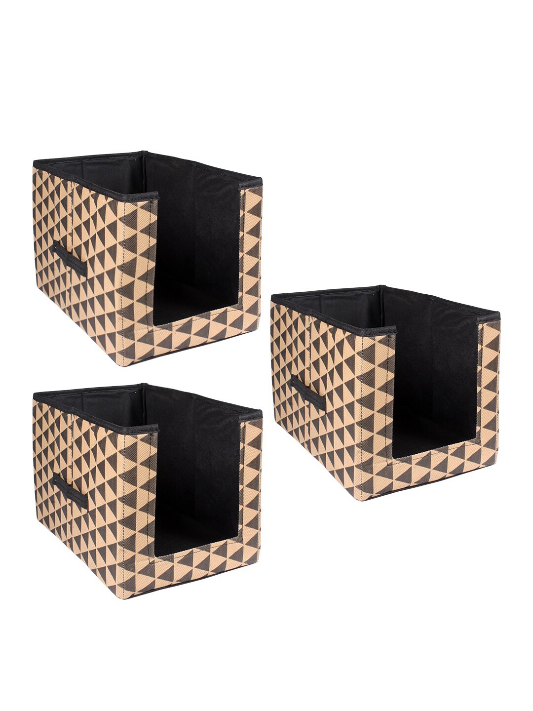 

prettykrafts Set Of 3 Brown & Beige Geometric Printed Shirt Stacker Closet Organizer