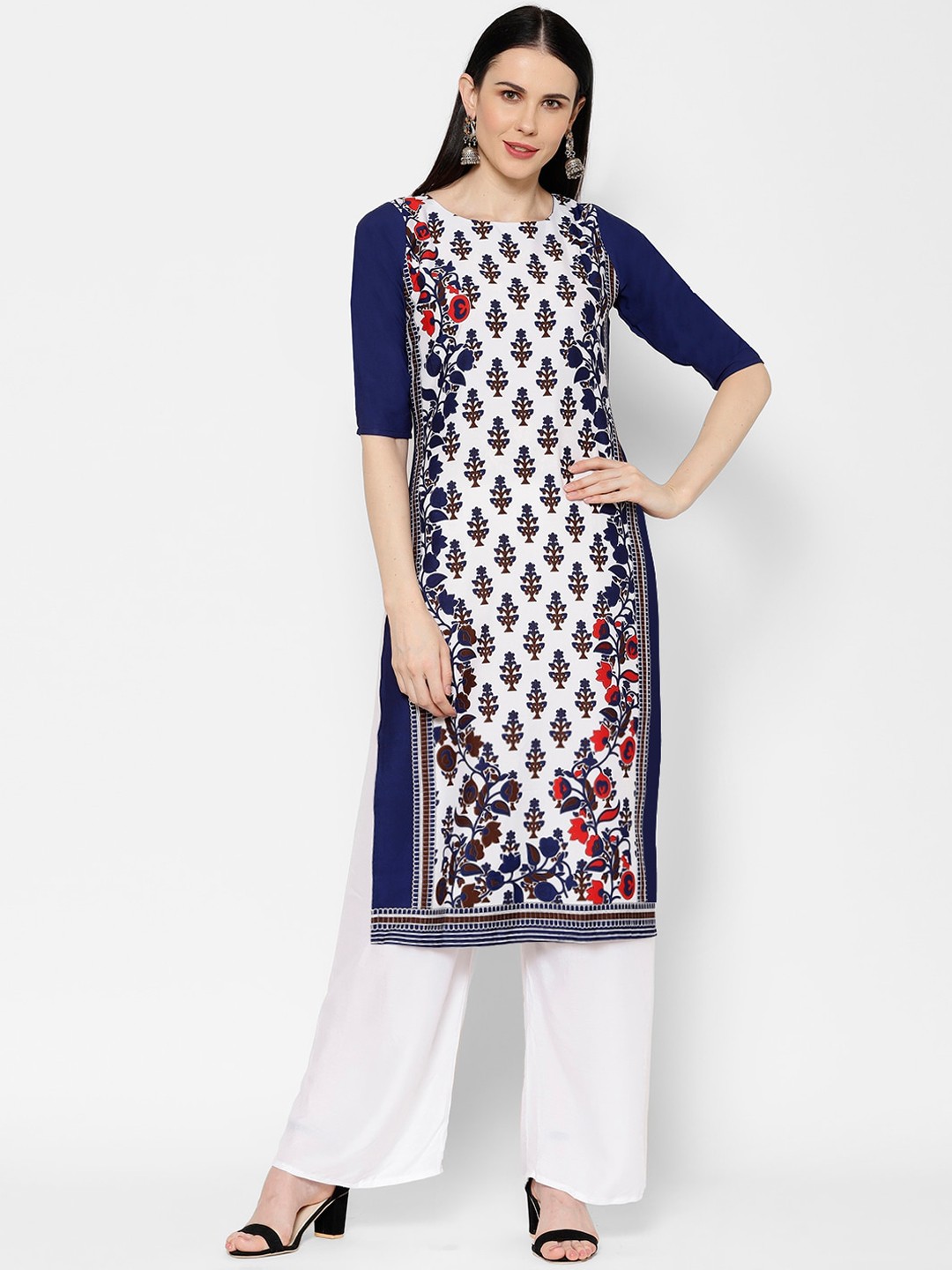 

7Threads Women White Ethnic Motifs Printed Crepe Kurta