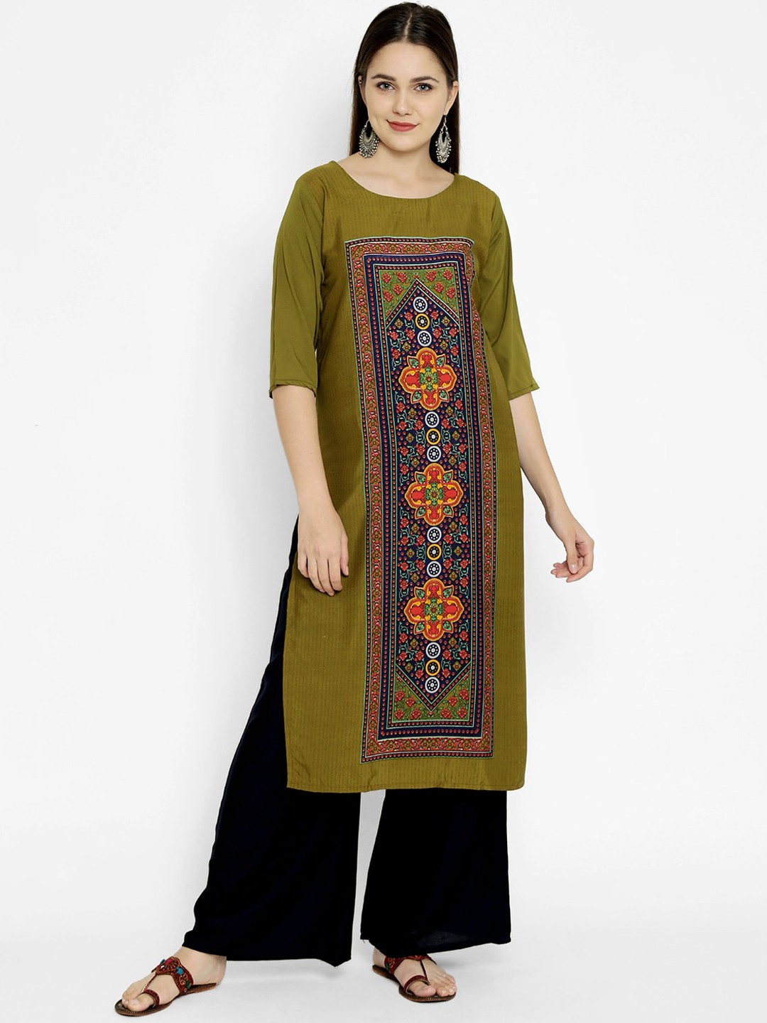 

7Threads Women Green Ethnic Motifs Printed Crepe Kurta