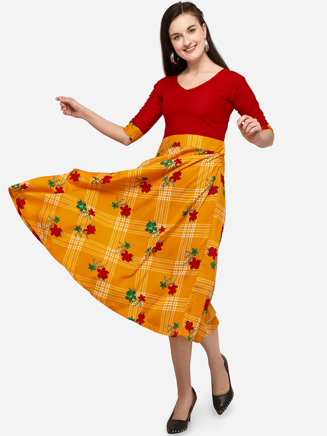 

Florence Women Red & Yellow Printed Fit and Flare Dress