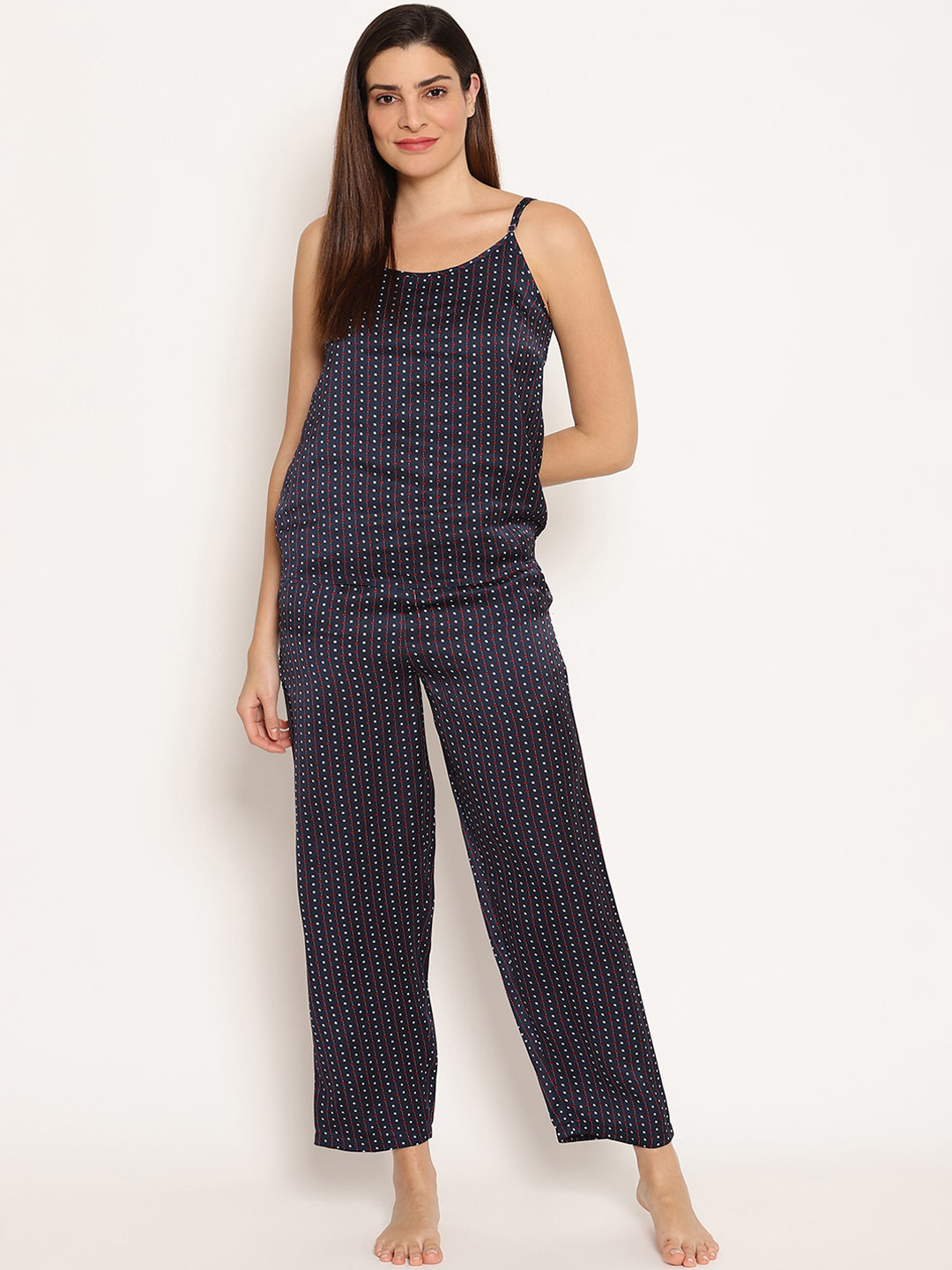 

HOUSE OF KKARMA Women Navy Blue & White Printed Night suit