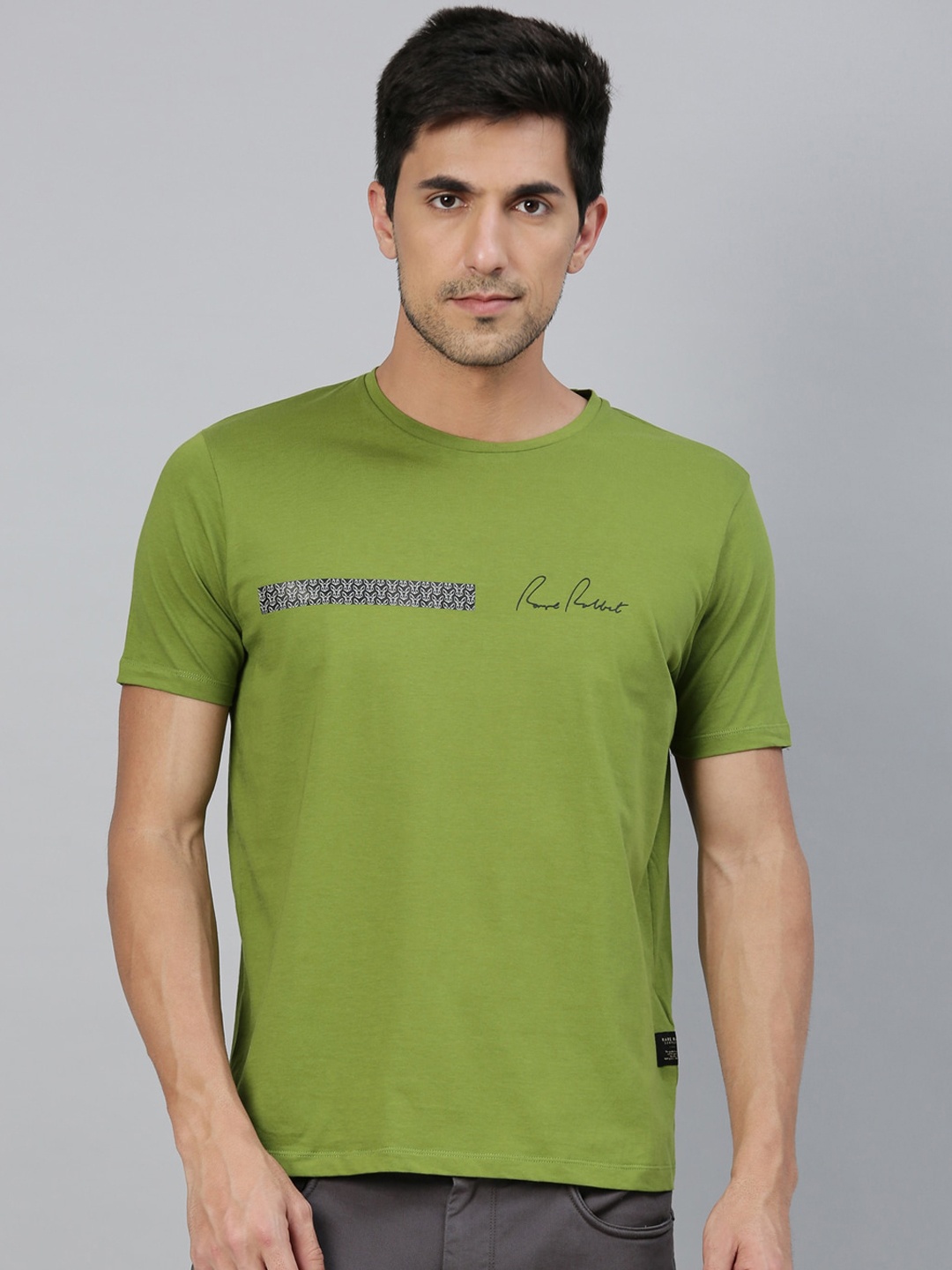 

RARE RABBIT Men Green Printed Round Neck T-shirt