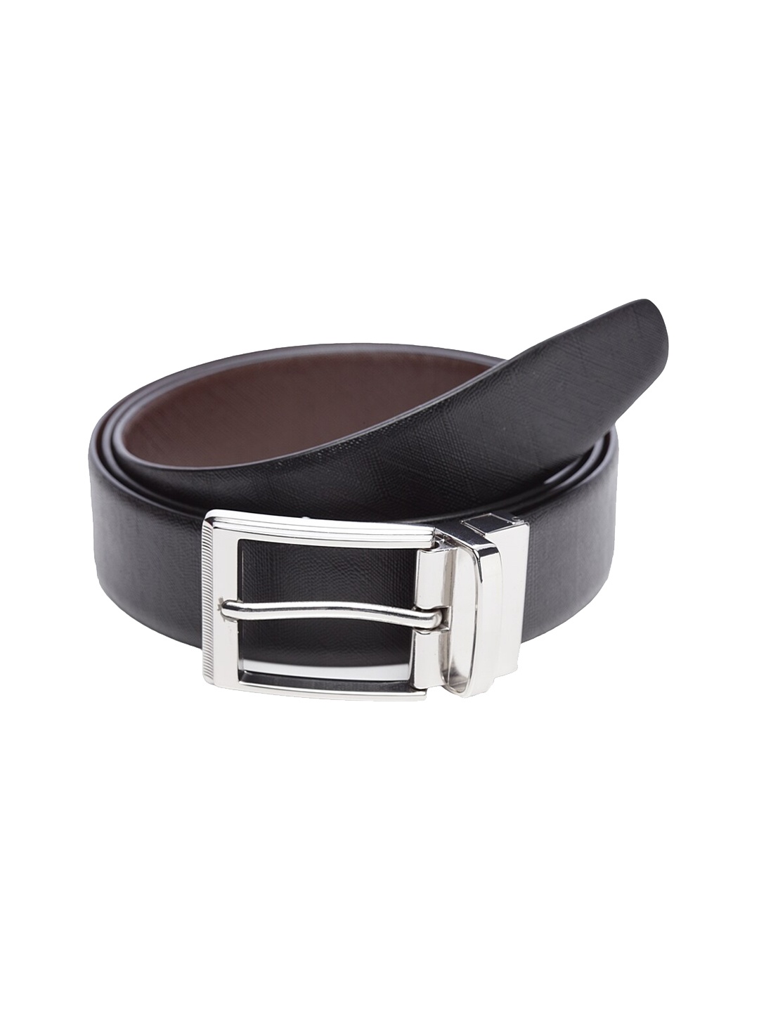 

WELBAWT Men Black & Brown Textured Slim Fit Leather Reversible Belt