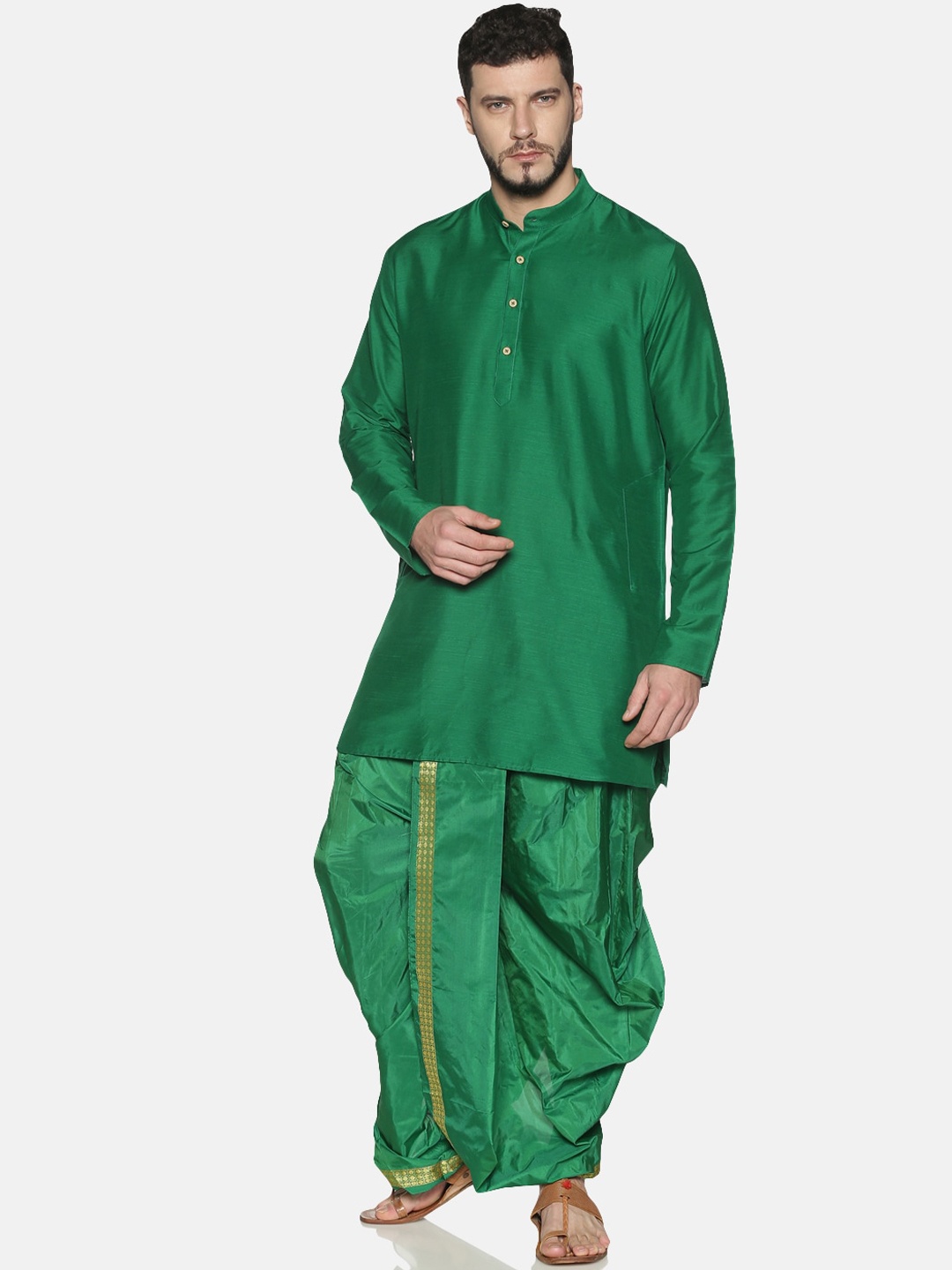 

TATTVA Men Green Solid Kurta with Dhoti Pants
