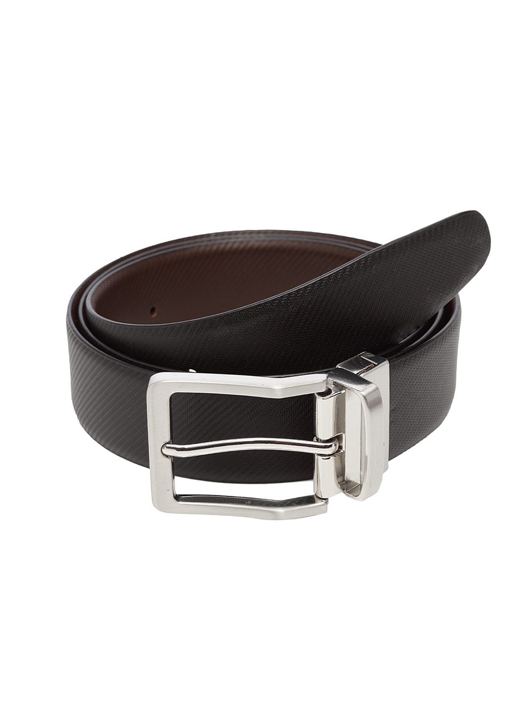 WELBAWT Men Black & Brown Textured Leather Reversible Belt