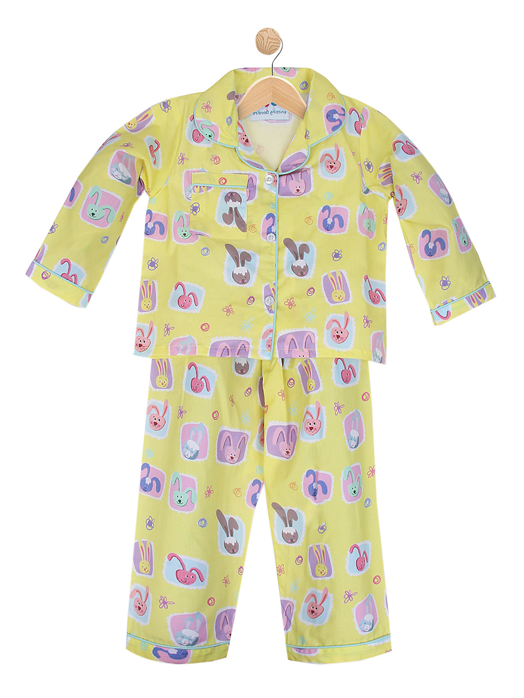 

Knitting Doodles Unisex Kids Yellow & Purple Bunny Printed Night Suit