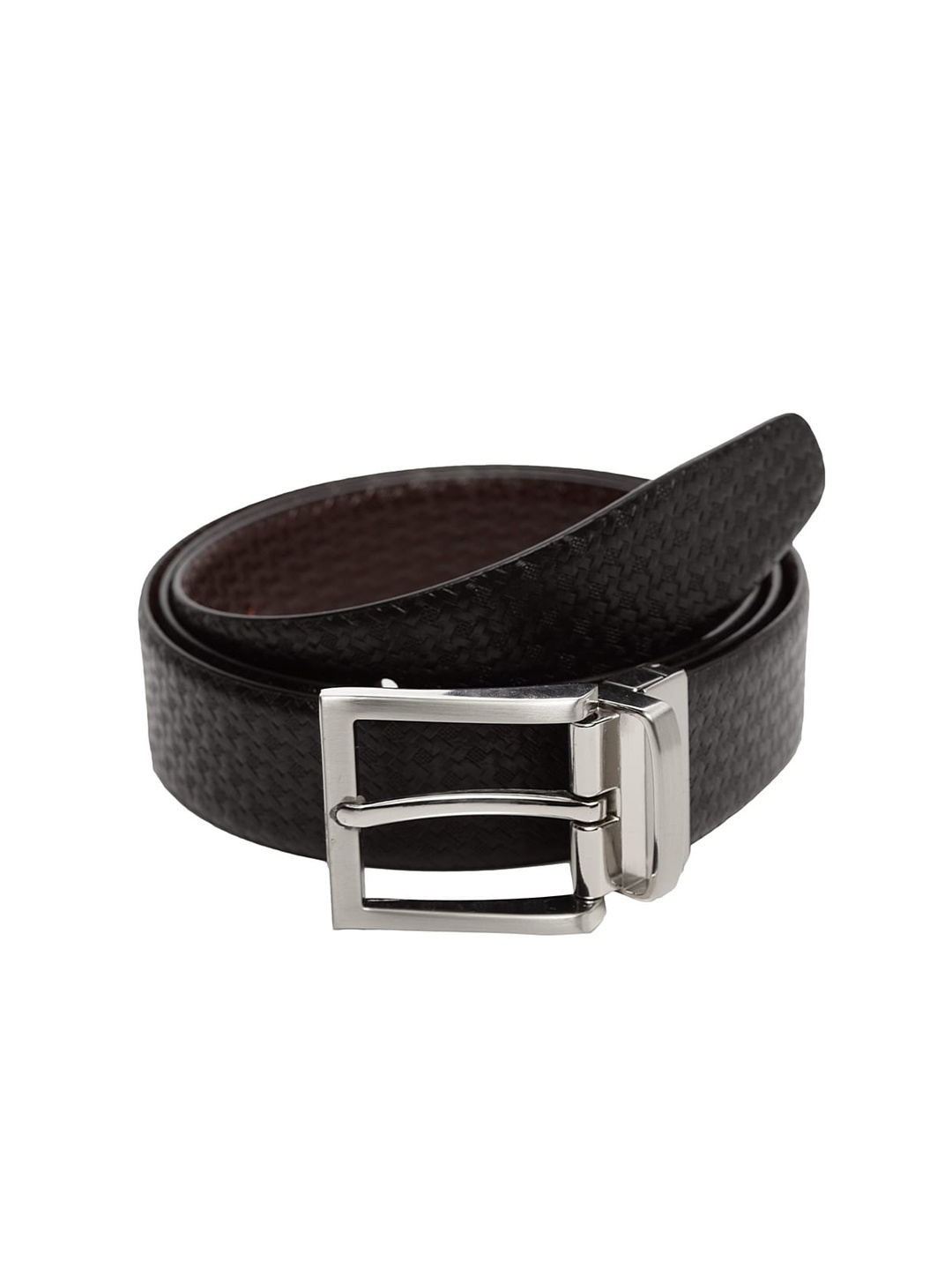 

WELBAWT Men Black & Brown Textured Leather Reversible Belt